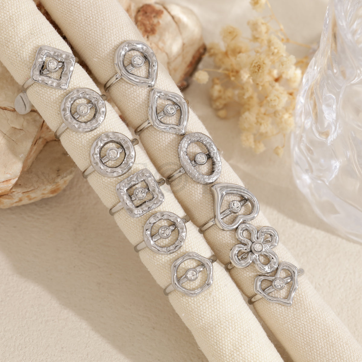 Pack anillos con circonita acero