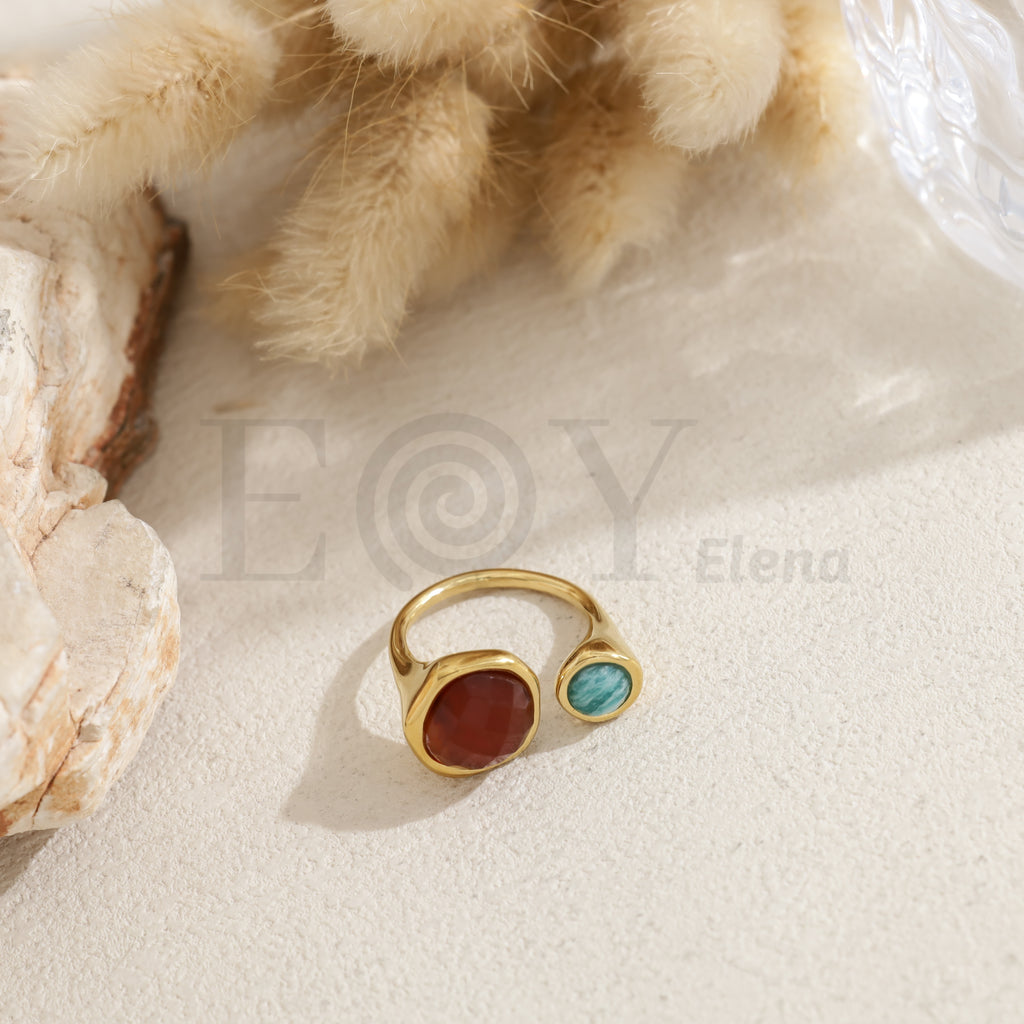 Anillo doble piedra redonda color acero