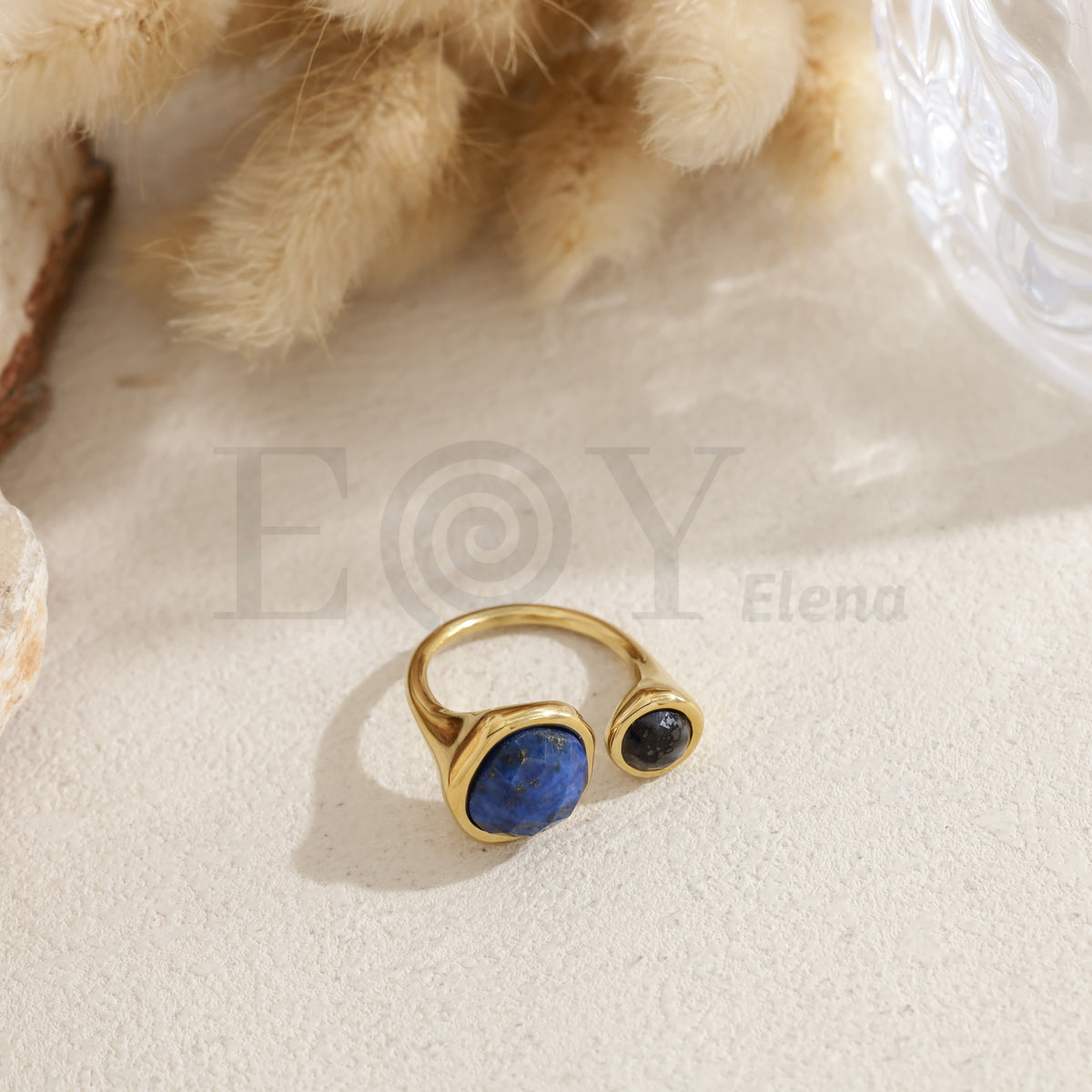 Anillo doble piedra redonda color acero