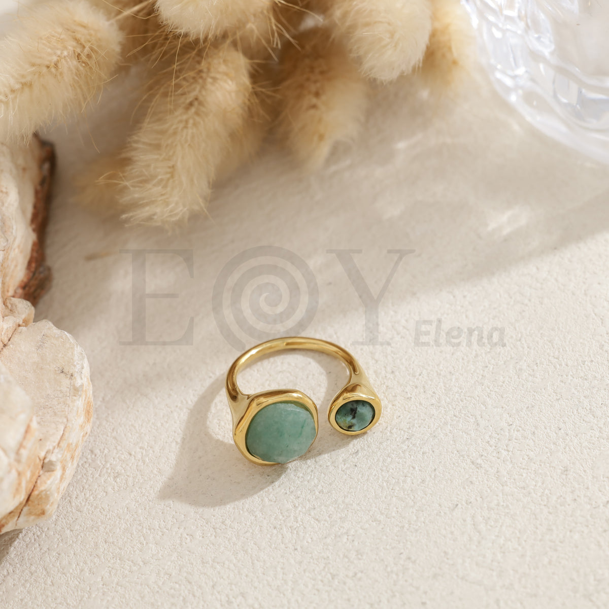Anillo doble piedra redonda color acero