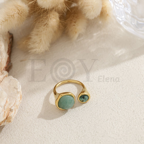 Anillo doble piedra redonda color acero