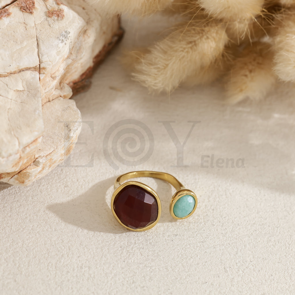 Anillo doble piedra color acero