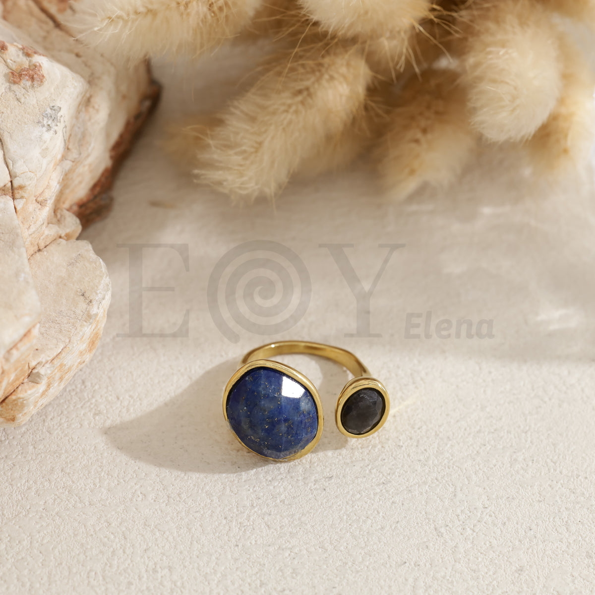 Anillo doble piedra color acero