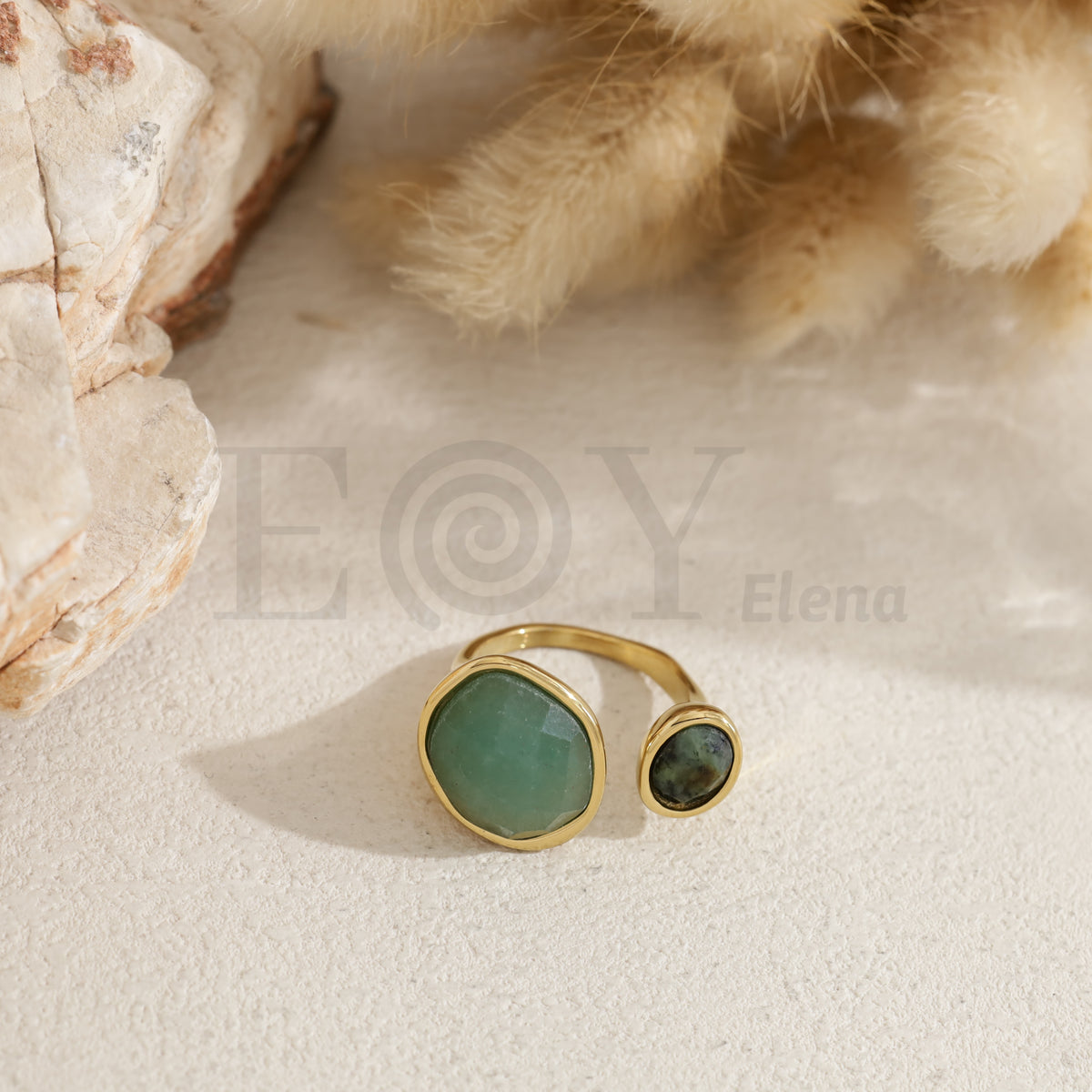 Anillo doble piedra color acero