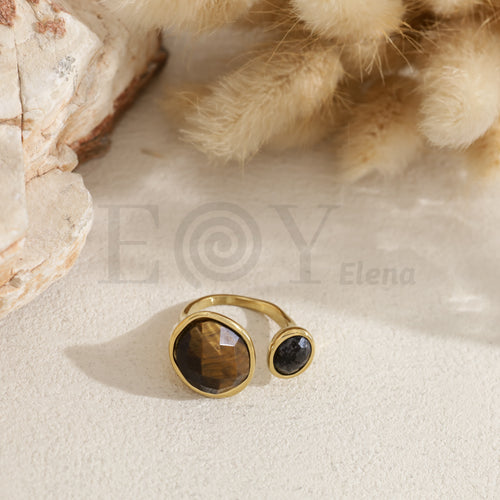 Anillo doble piedra color acero