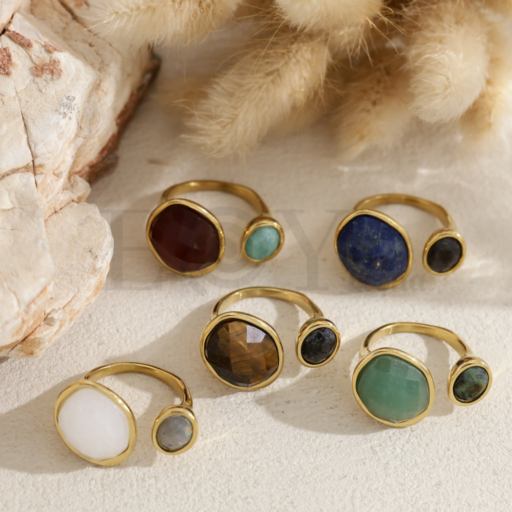 Anillo doble piedra color acero