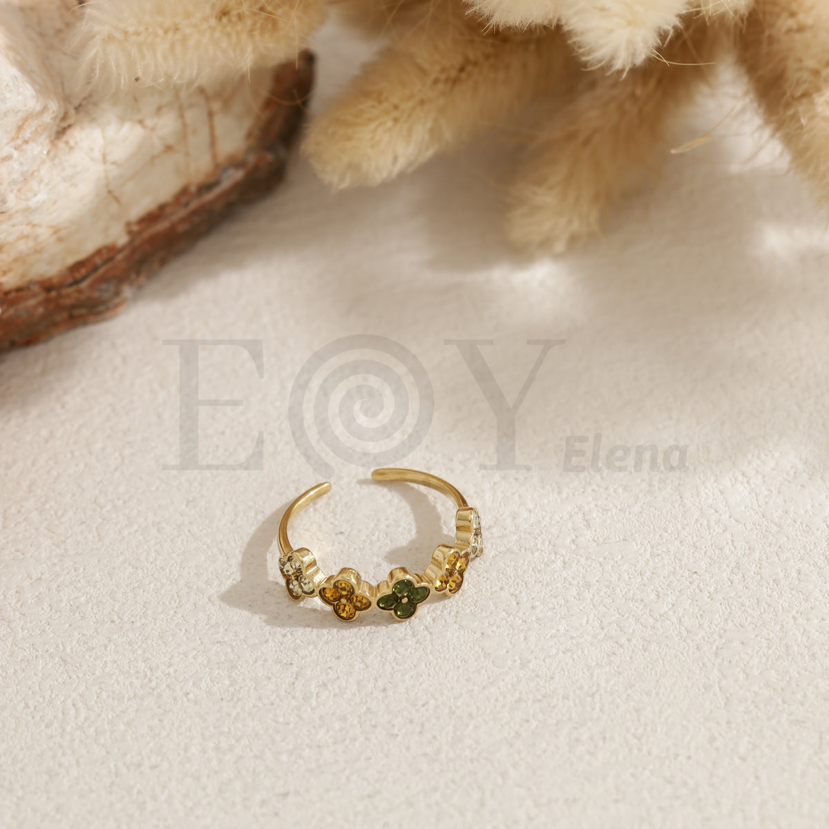 Anillo trébol color acero