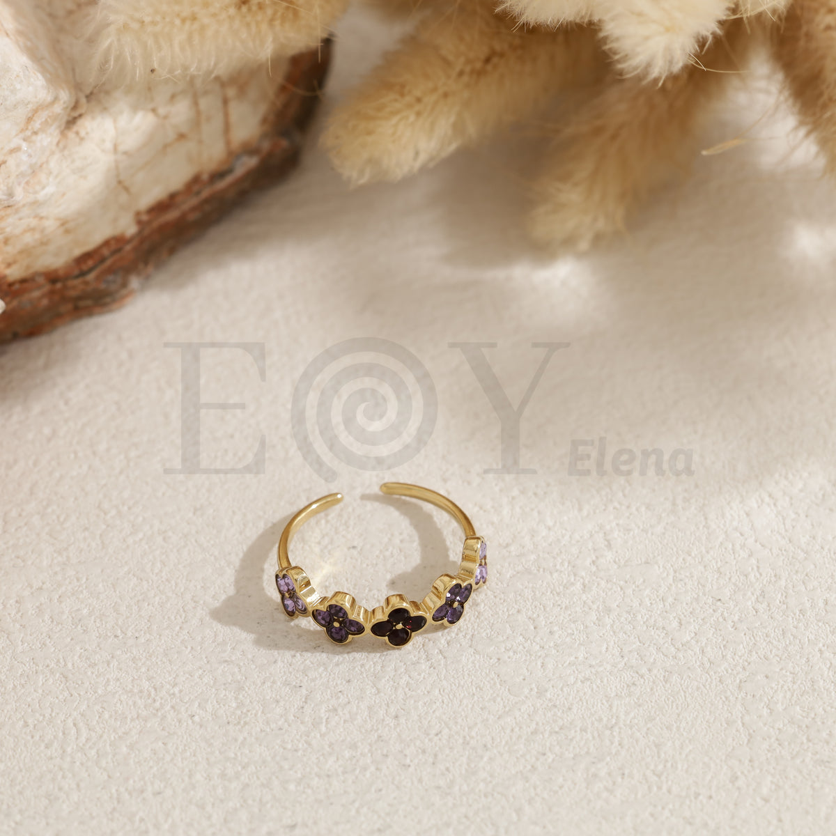 Anillo trébol color acero