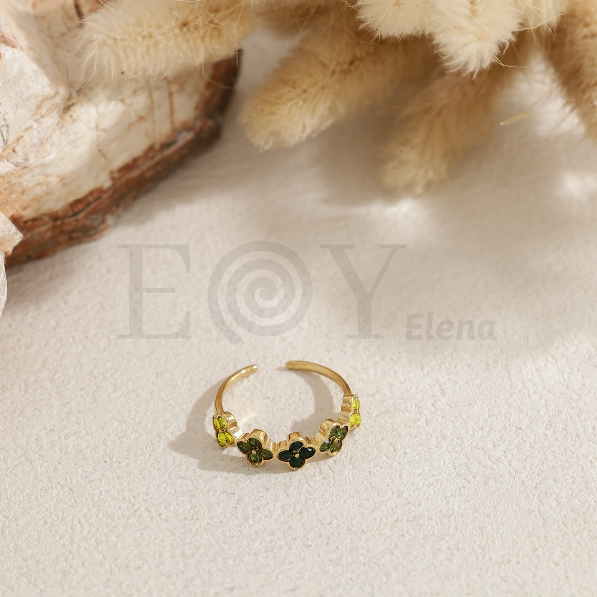 Anillo trébol color acero