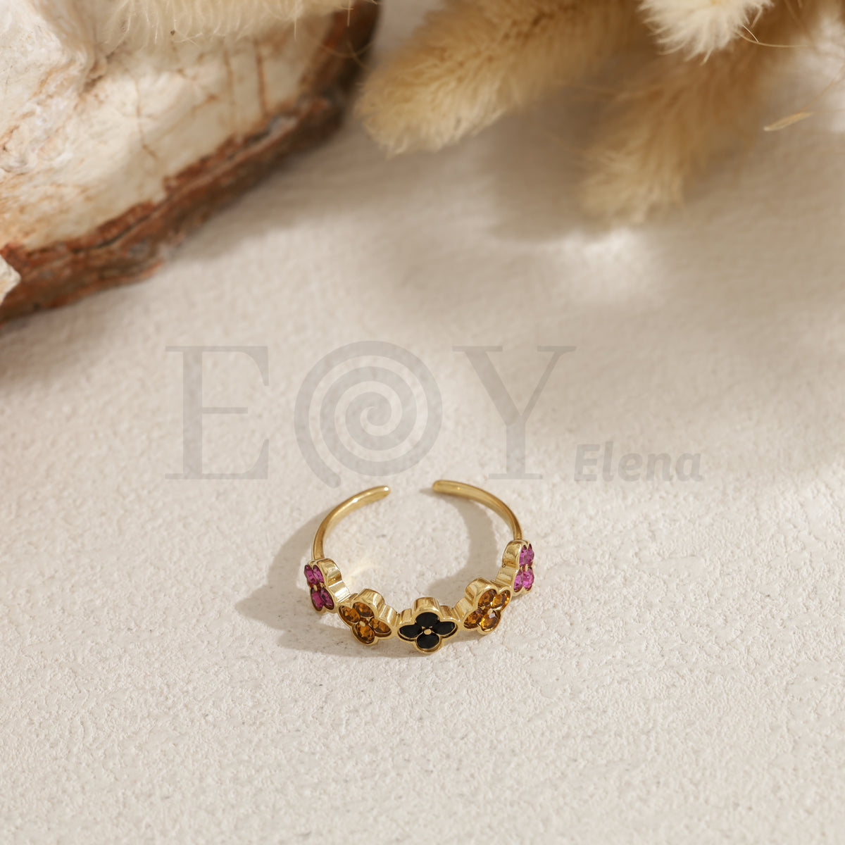 Anillo trébol color acero