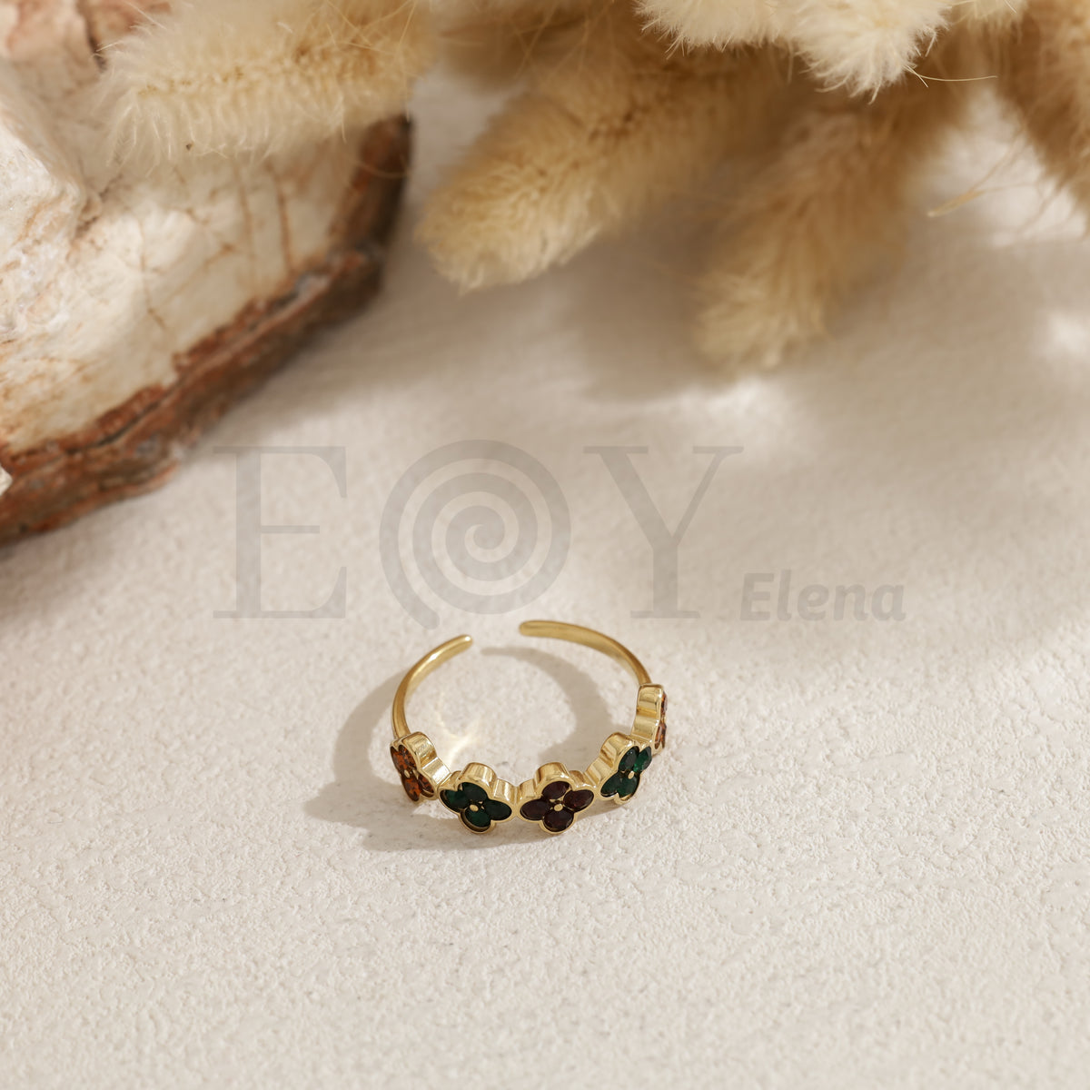 Anillo trébol color acero