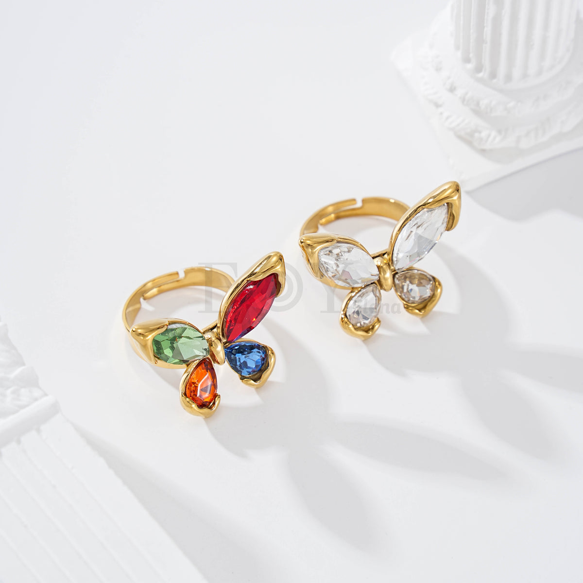 Anillo mariposa piedra acero