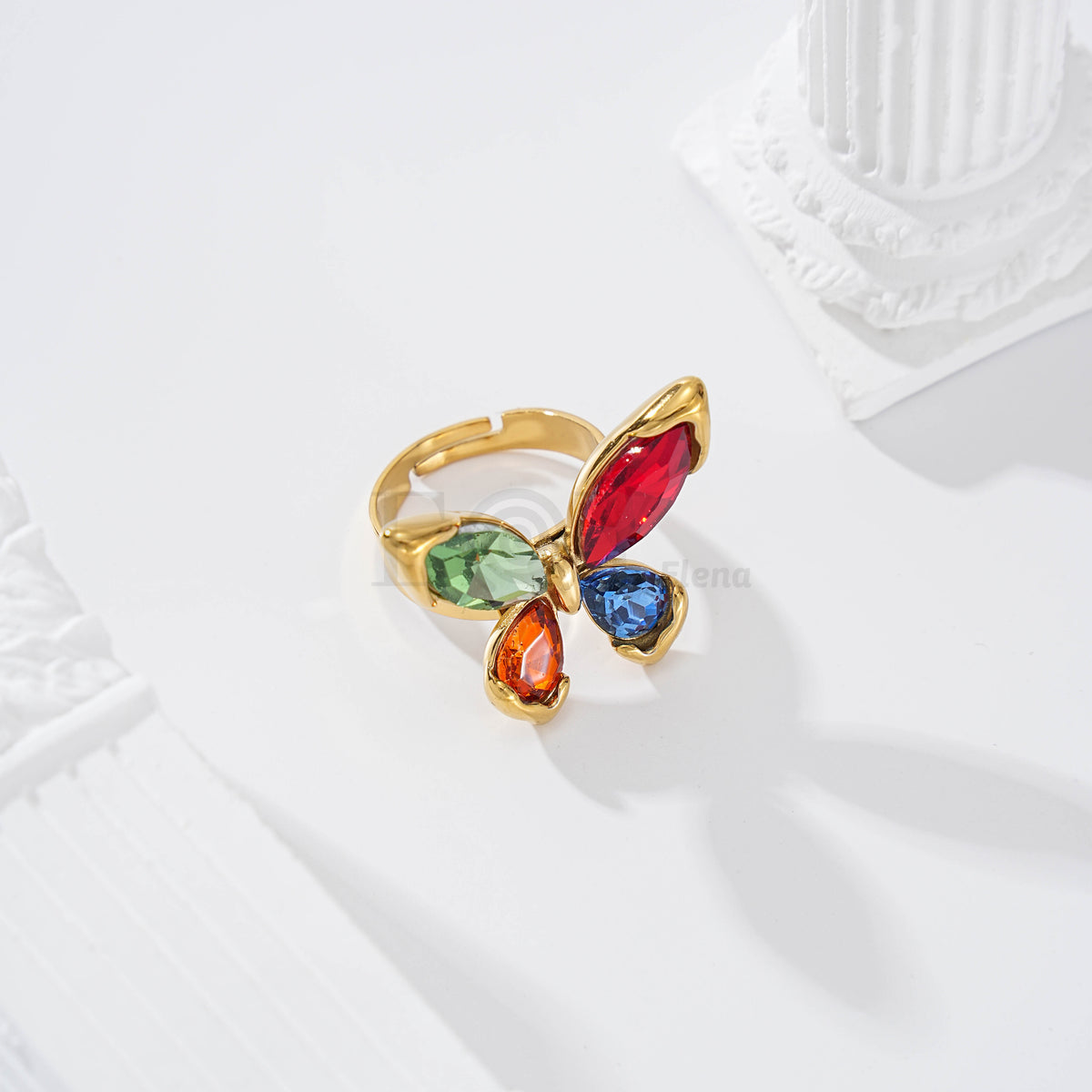 Anillo mariposa piedra acero