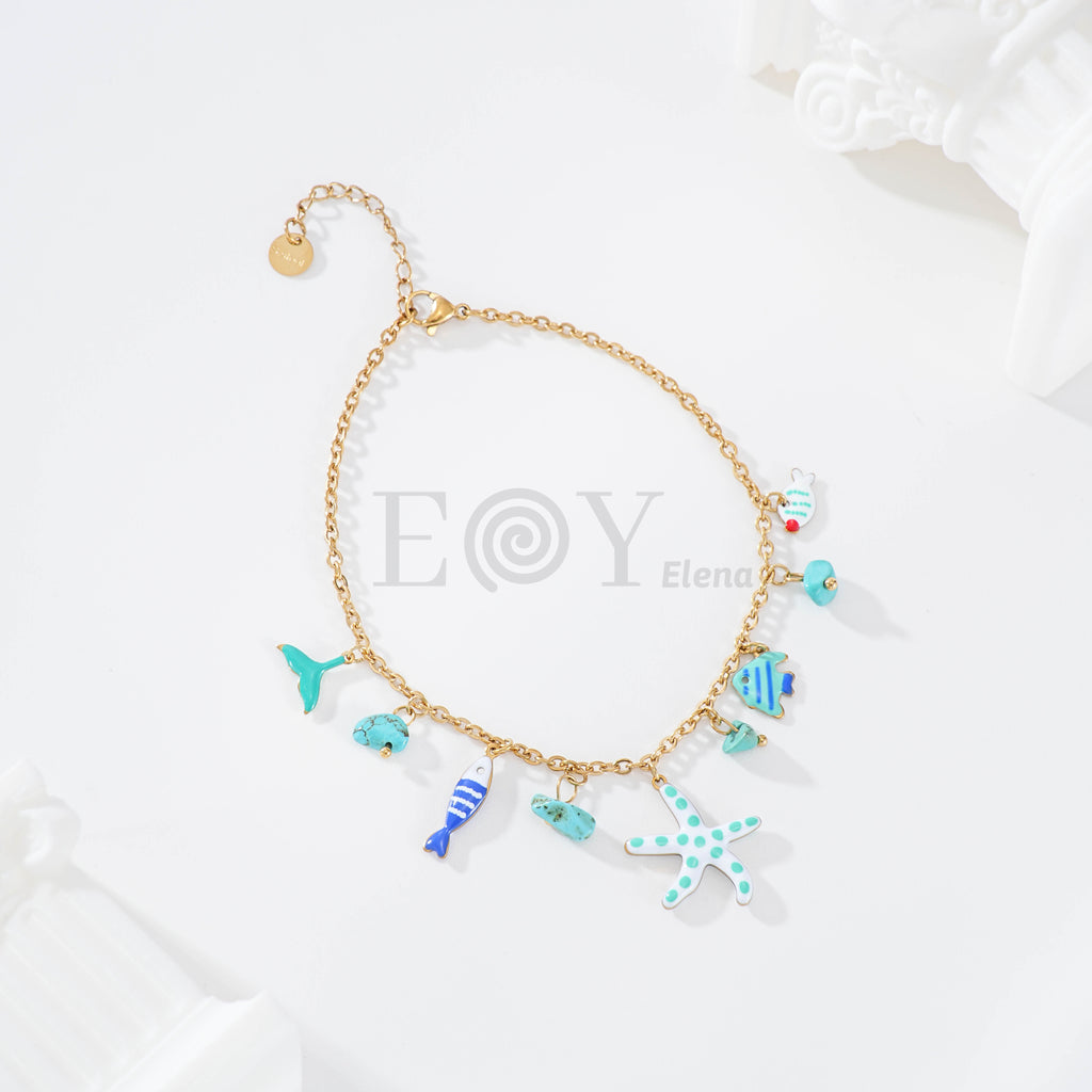 Tobilleras charms mar color acero