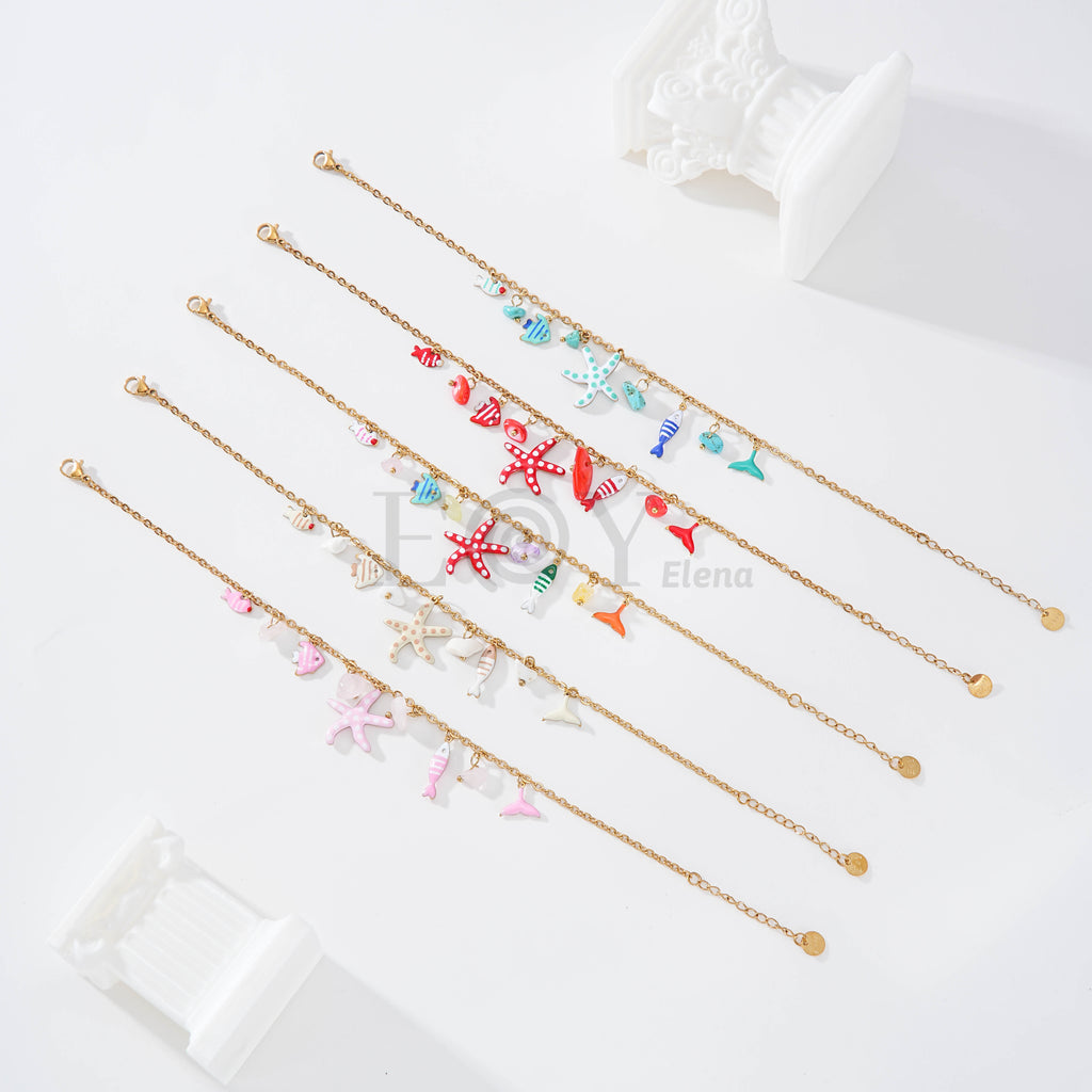 Tobilleras charms mar color acero
