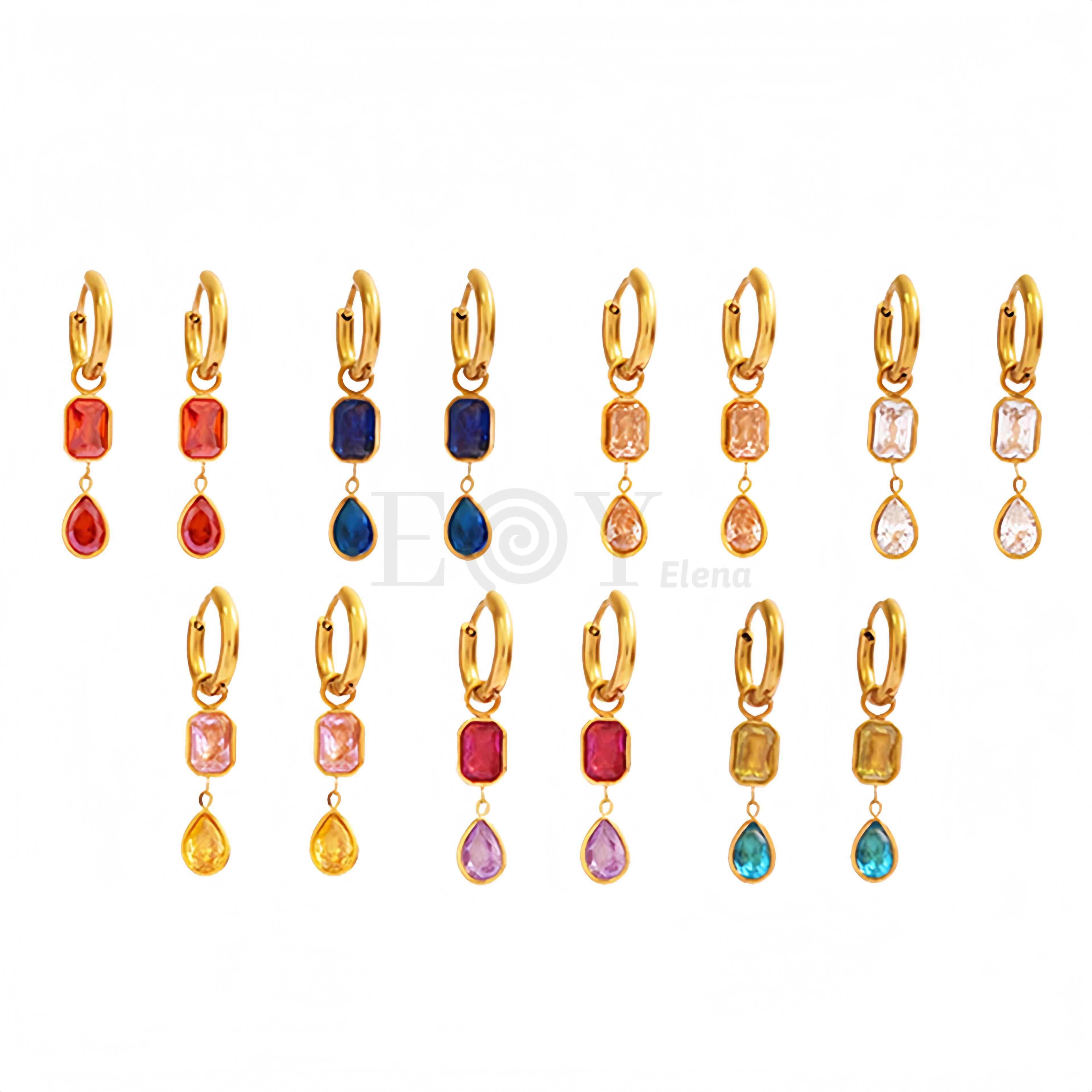 Pendientes aro largo con circonitas color