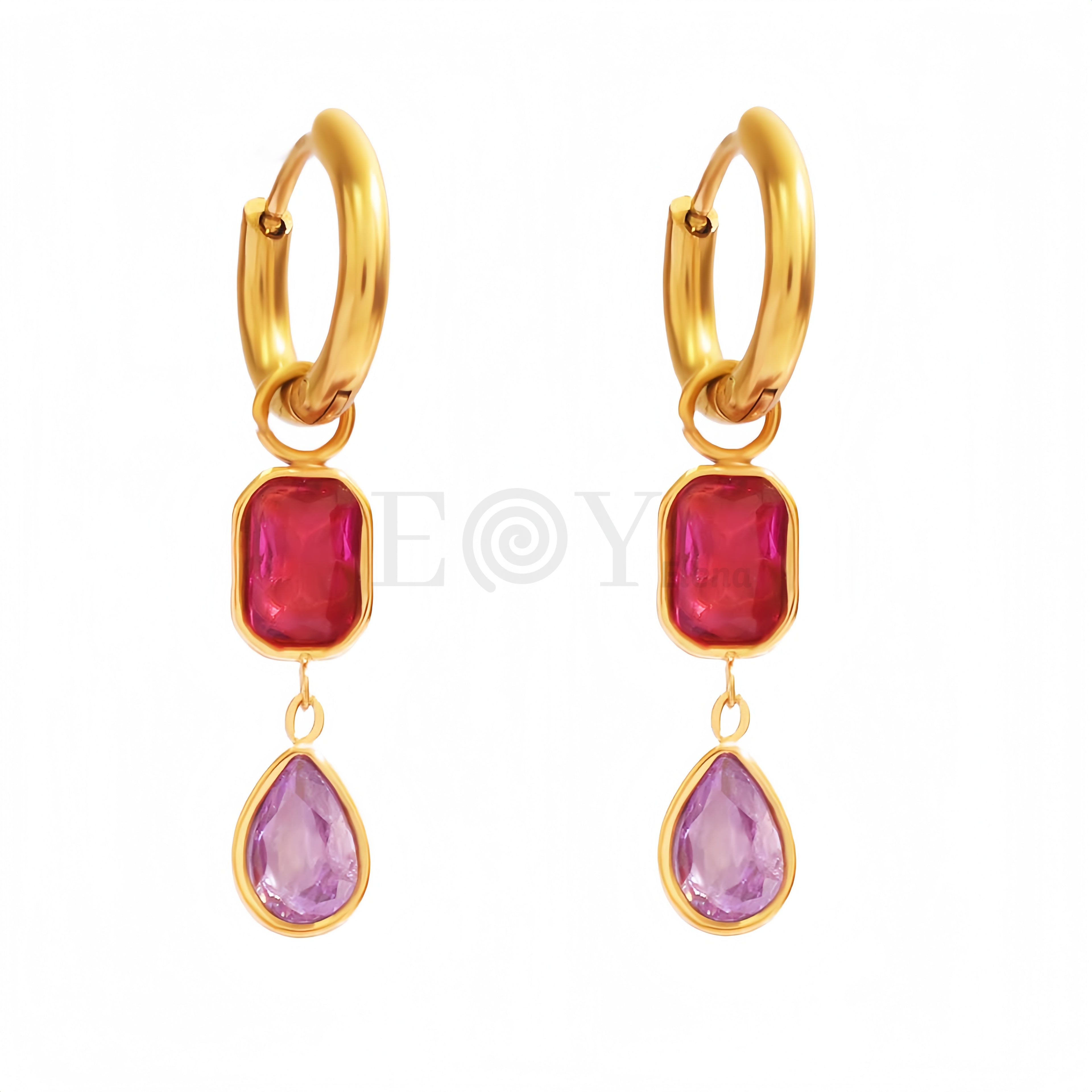 Pendientes aro largo con circonitas color