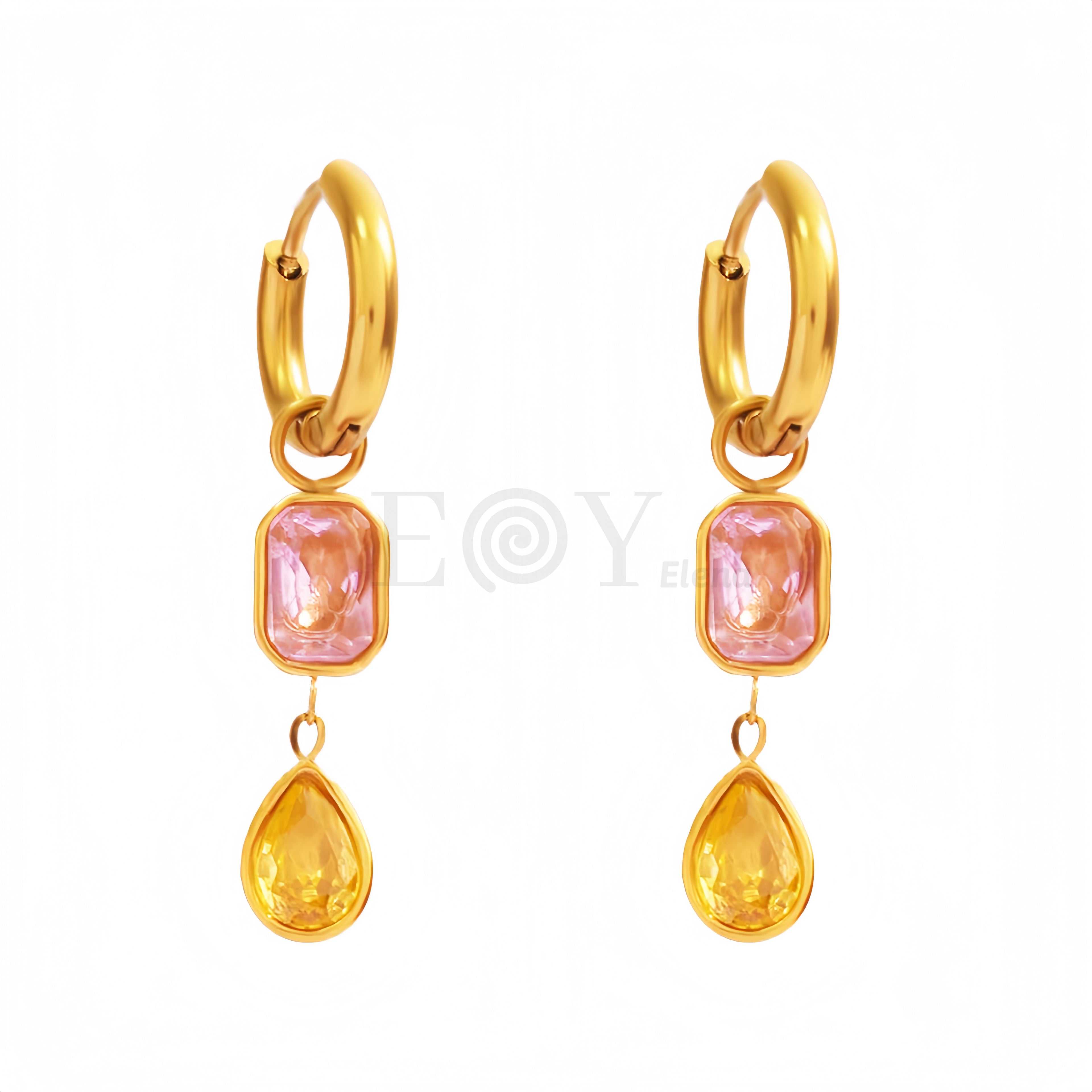 Pendientes aro largo con circonitas color