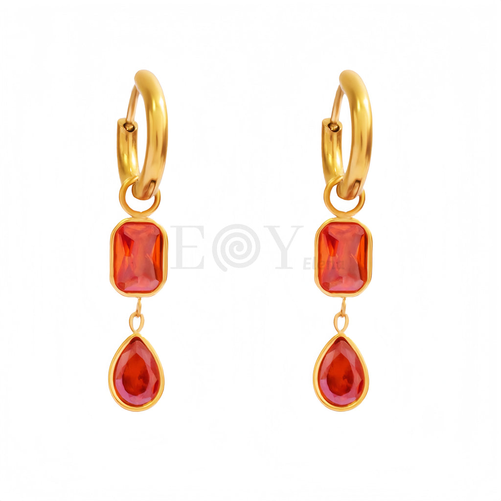 Pendientes aro largo con circonitas color