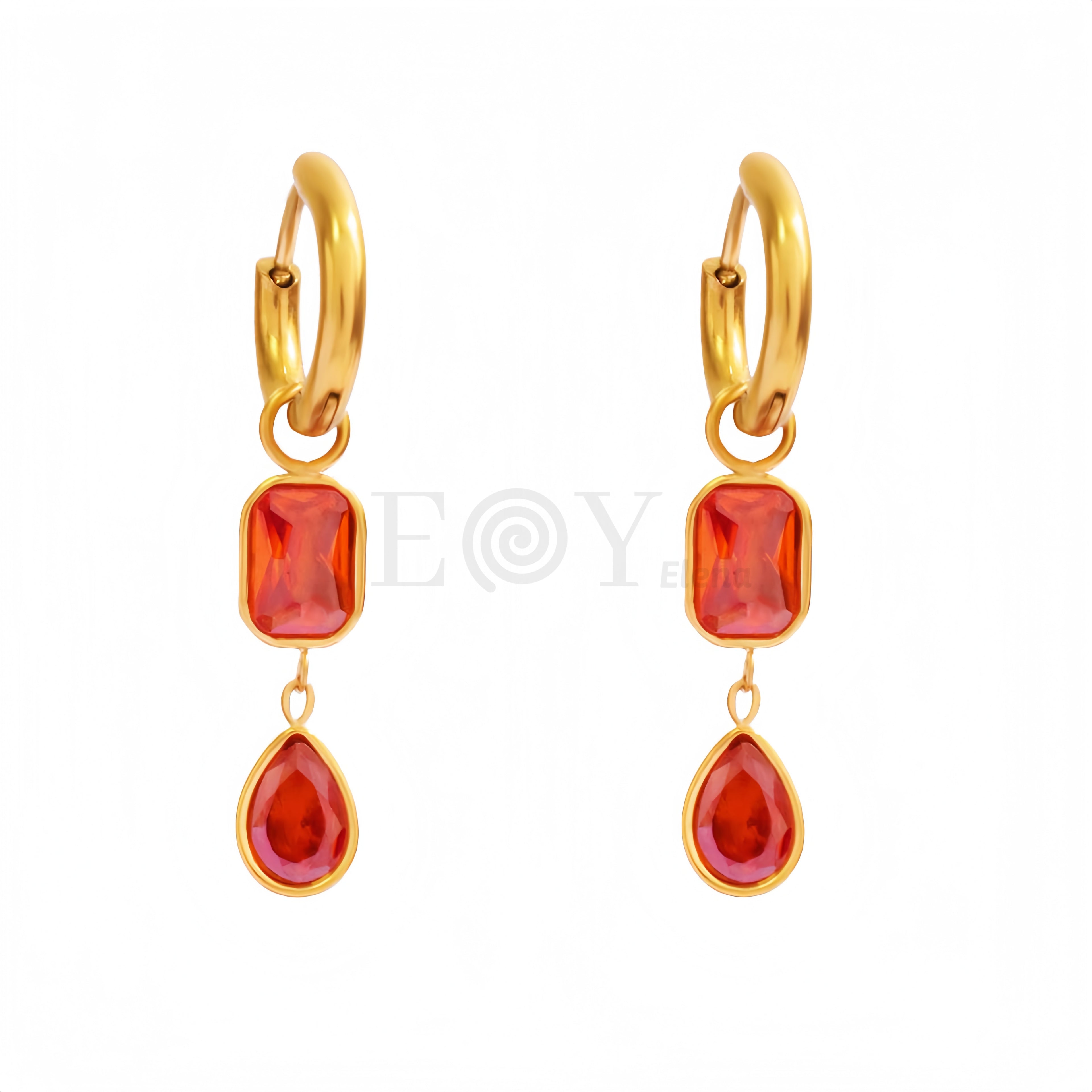 Pendientes aro largo con circonitas color