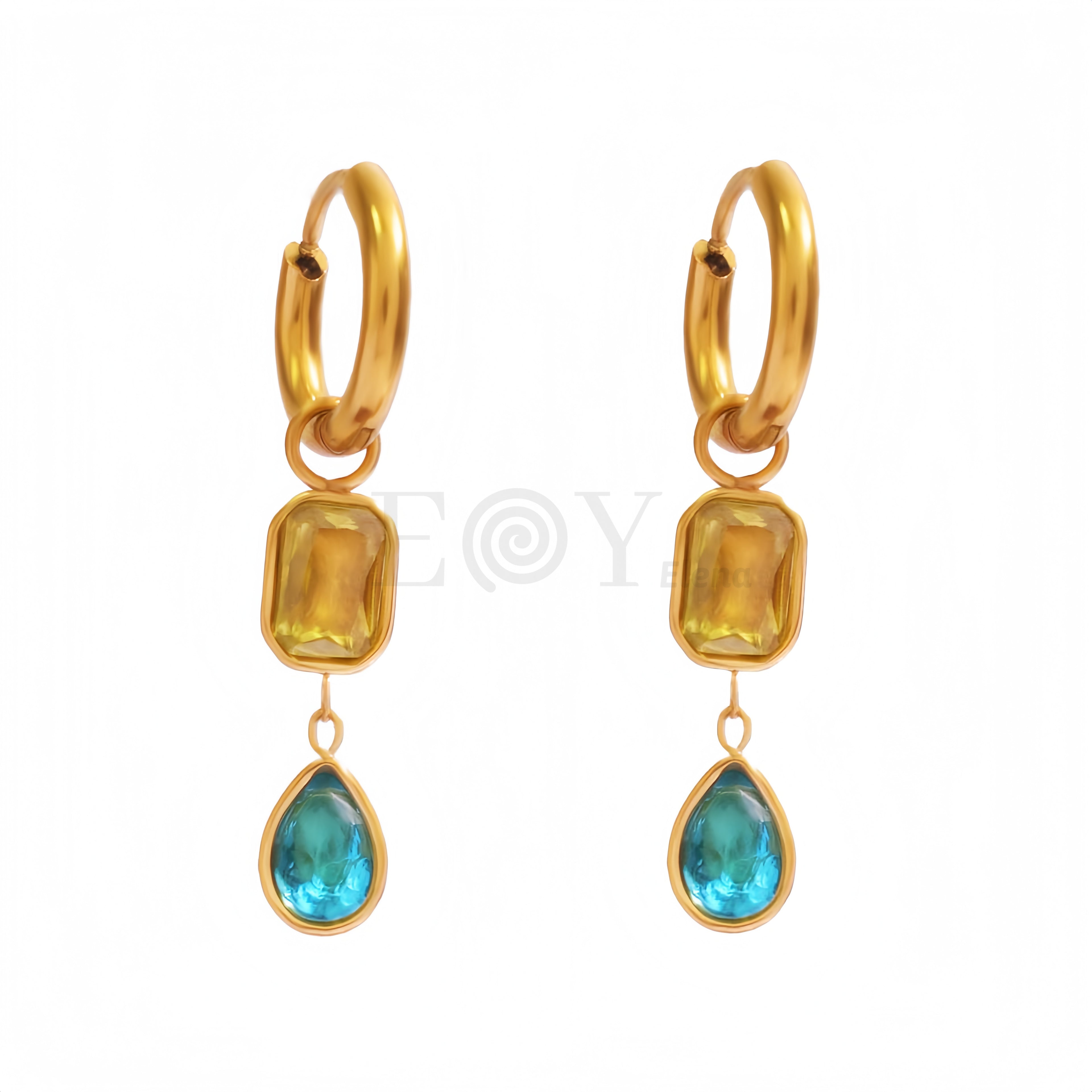 Pendientes aro largo con circonitas color