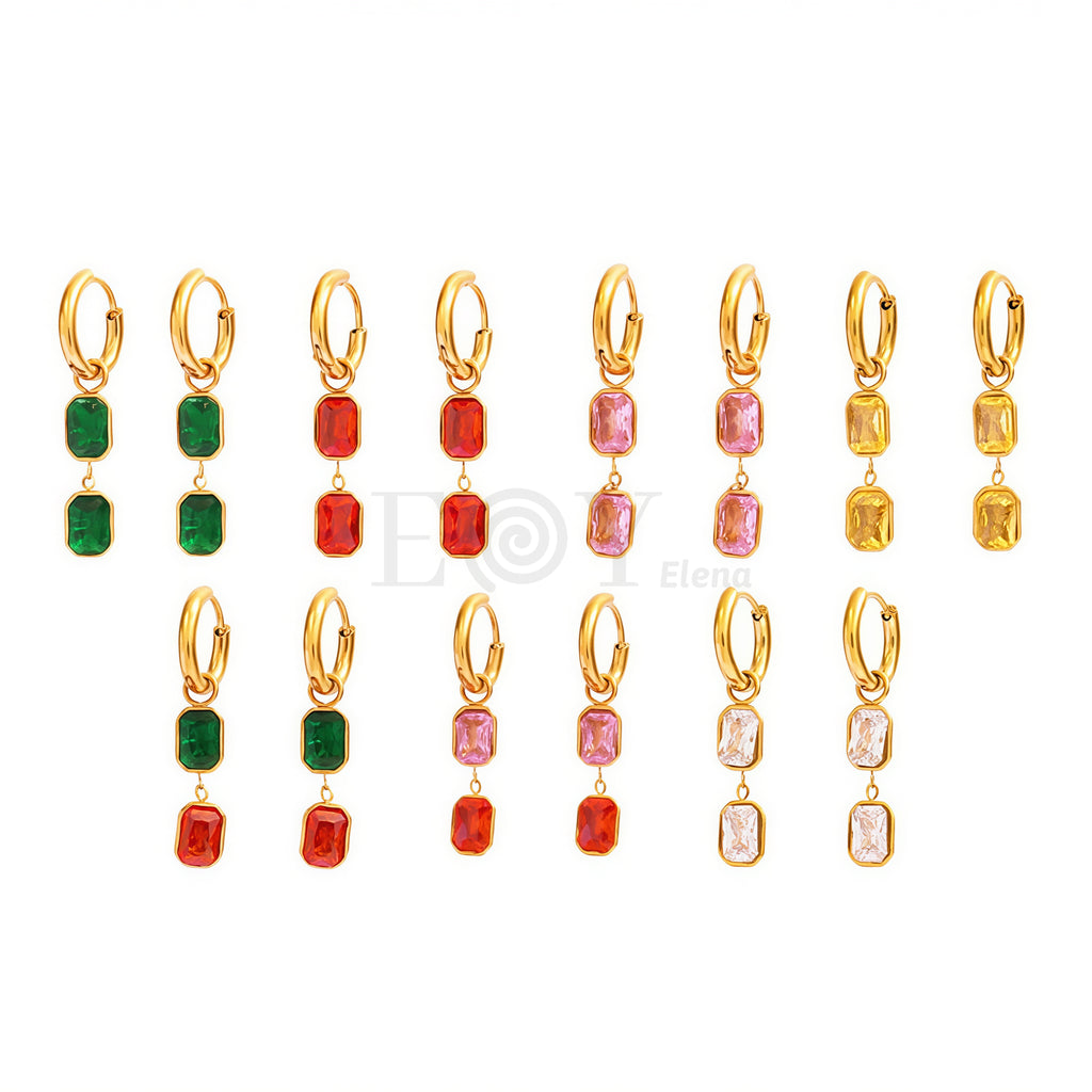 Pendientes aro con circonita rectangular