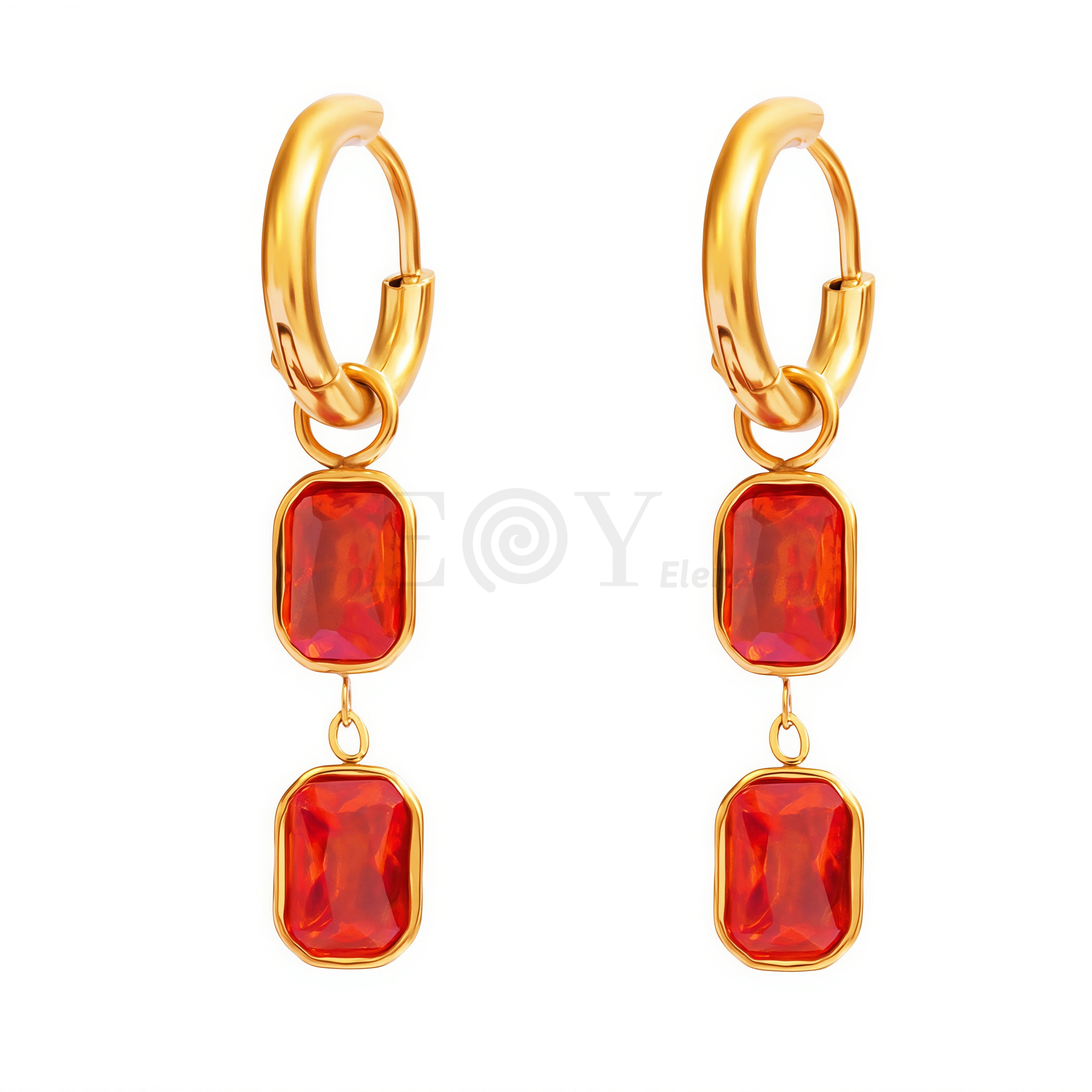 Pendientes aro con circonita rectangular
