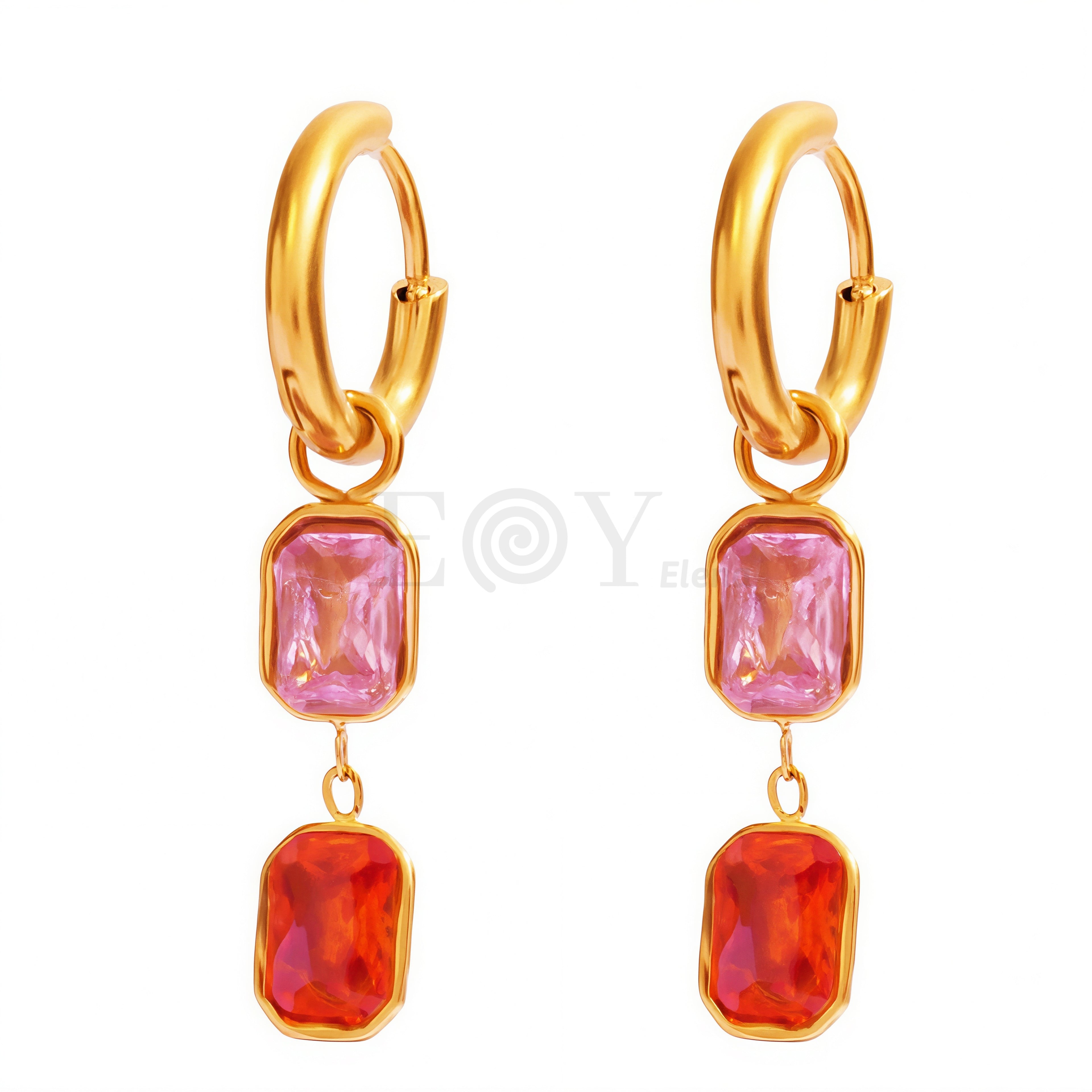 Pendientes aro con circonita rectangular