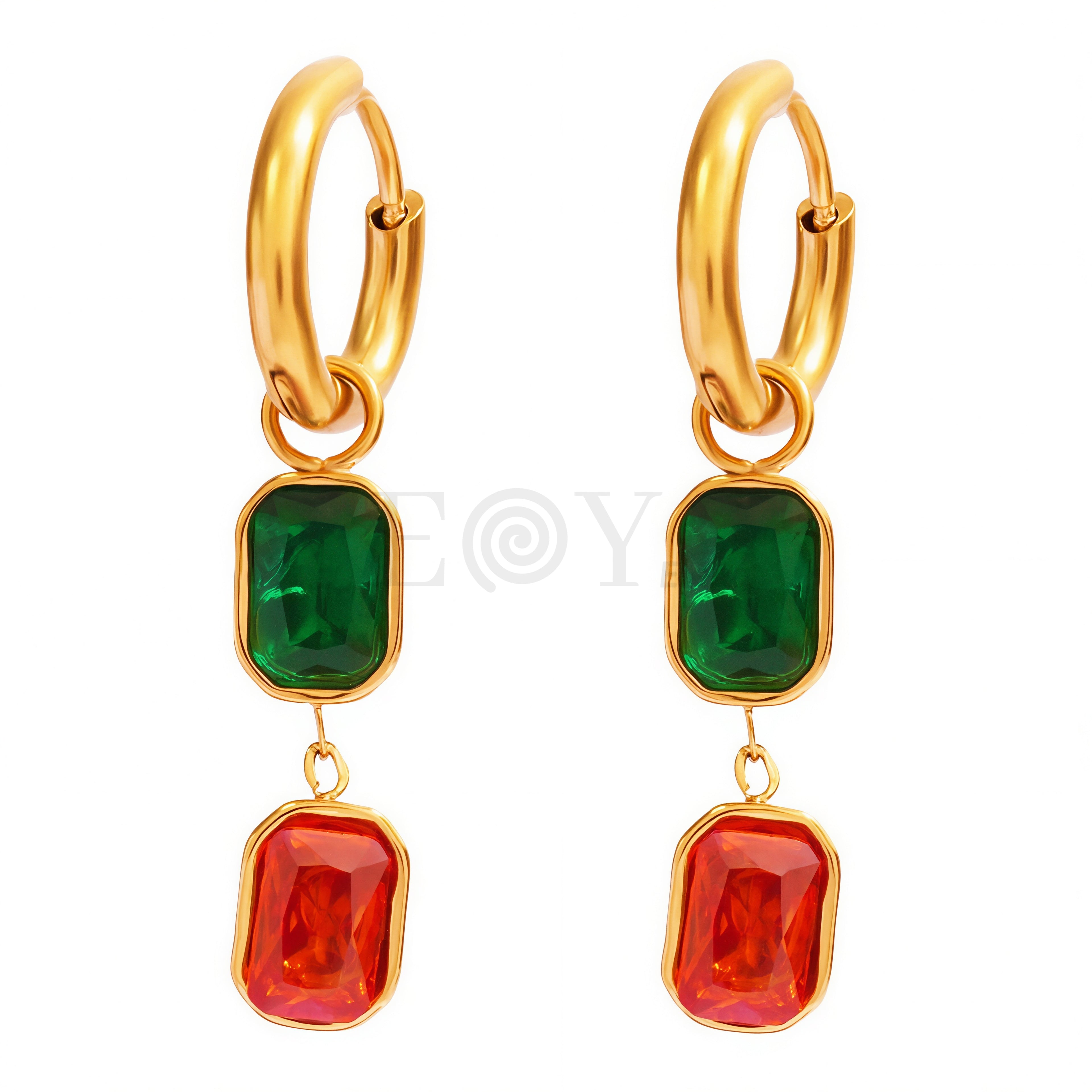 Pendientes aro con circonita rectangular