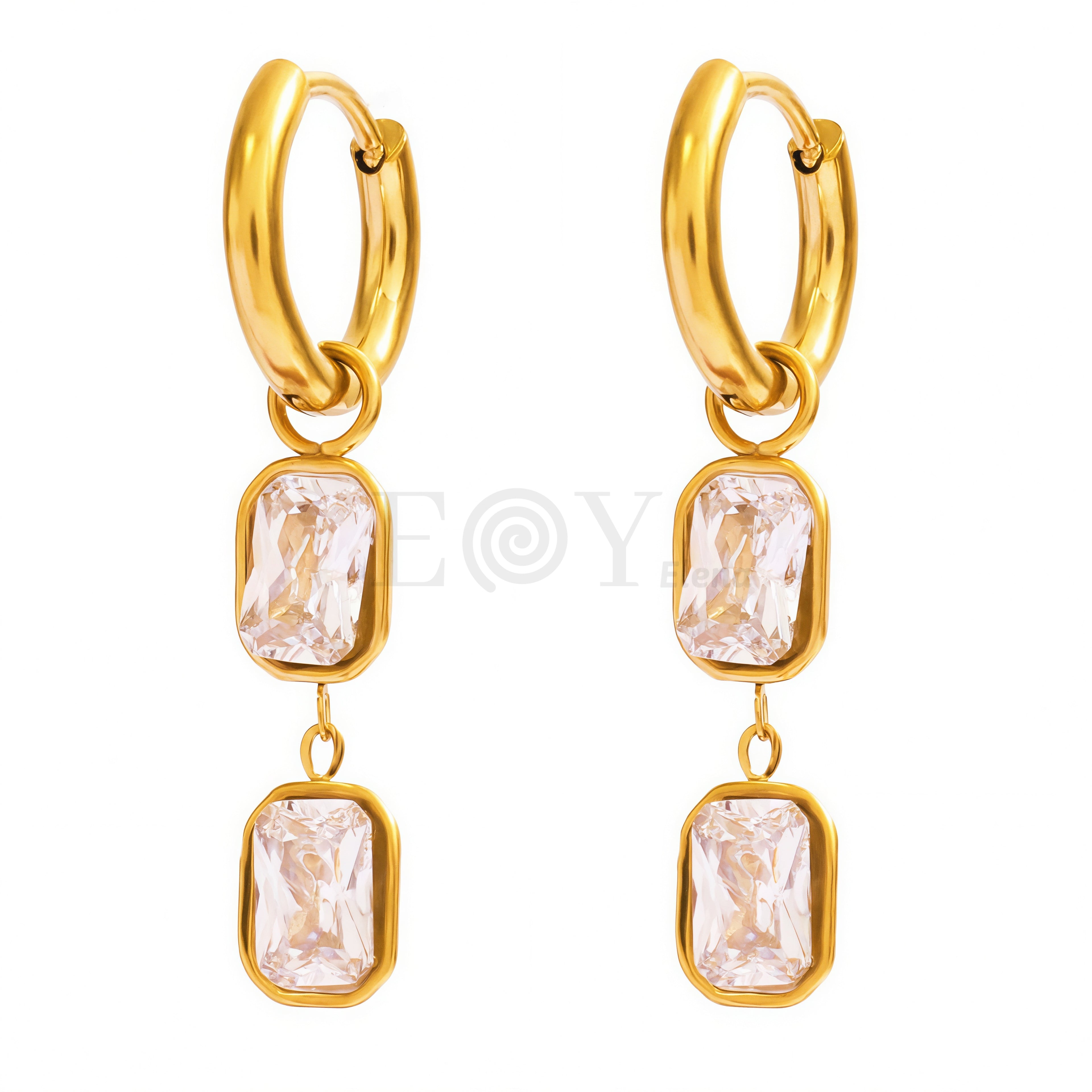 Pendientes aro con circonita rectangular