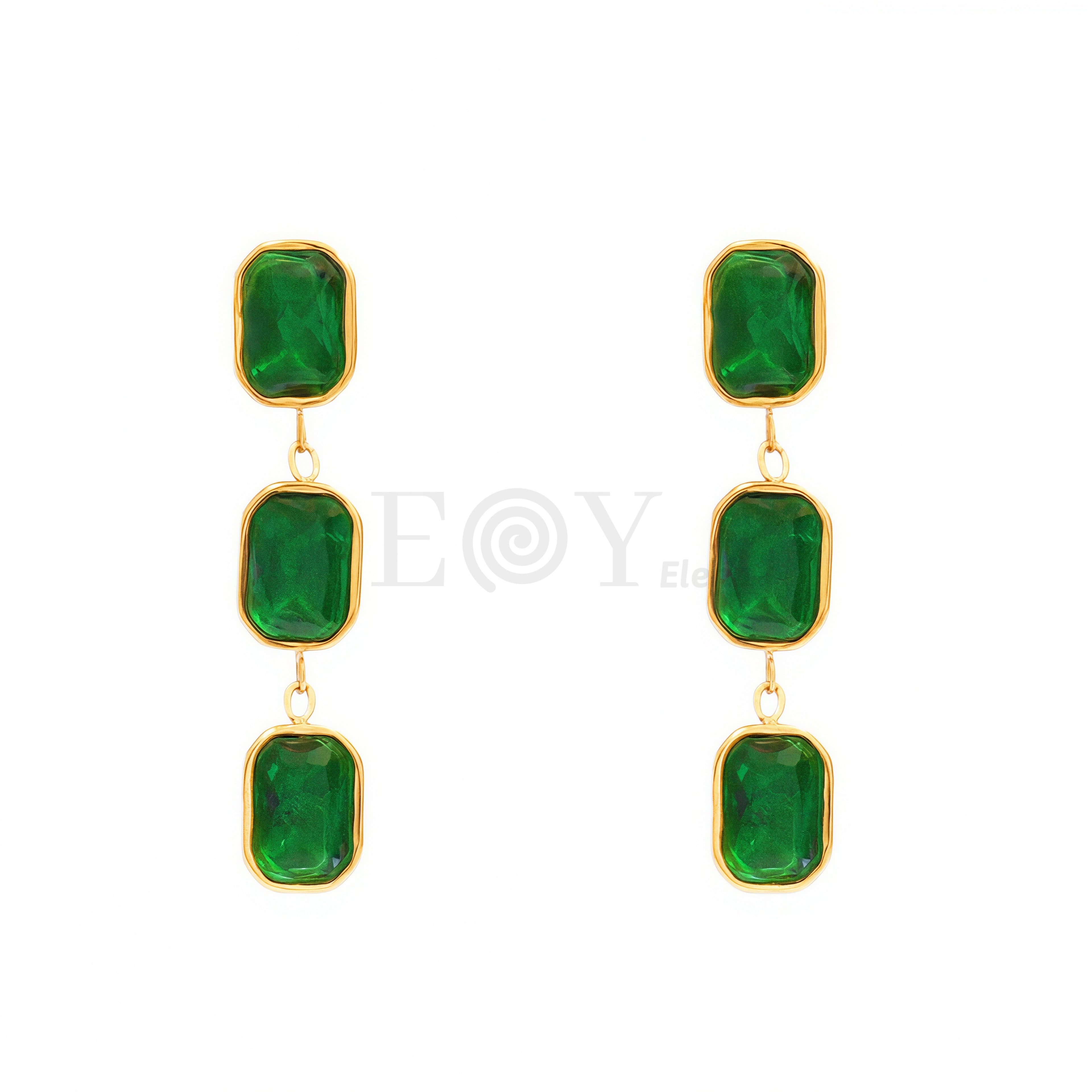 Pendientes triple circonita cuadrada color