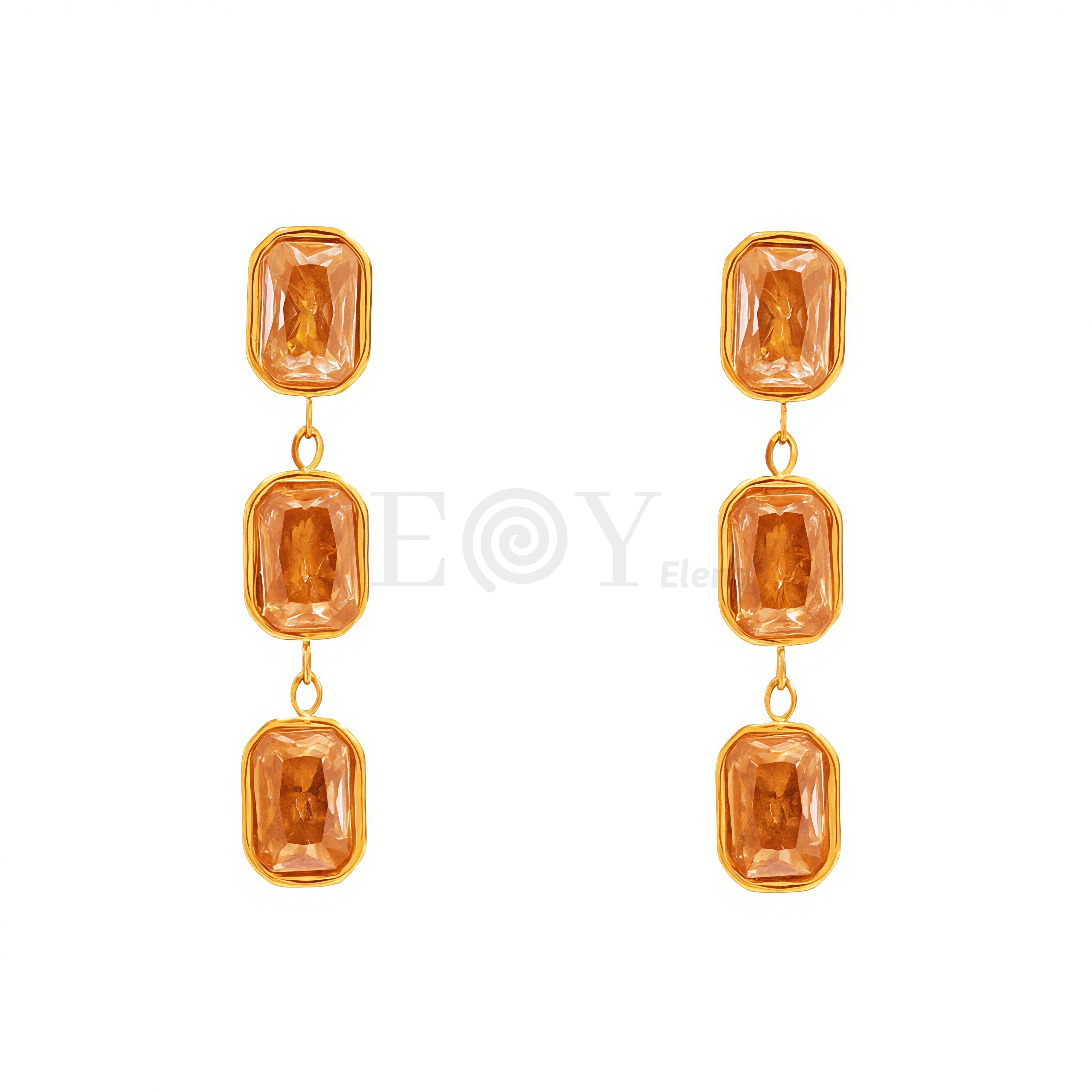 Pendientes triple circonita cuadrada color