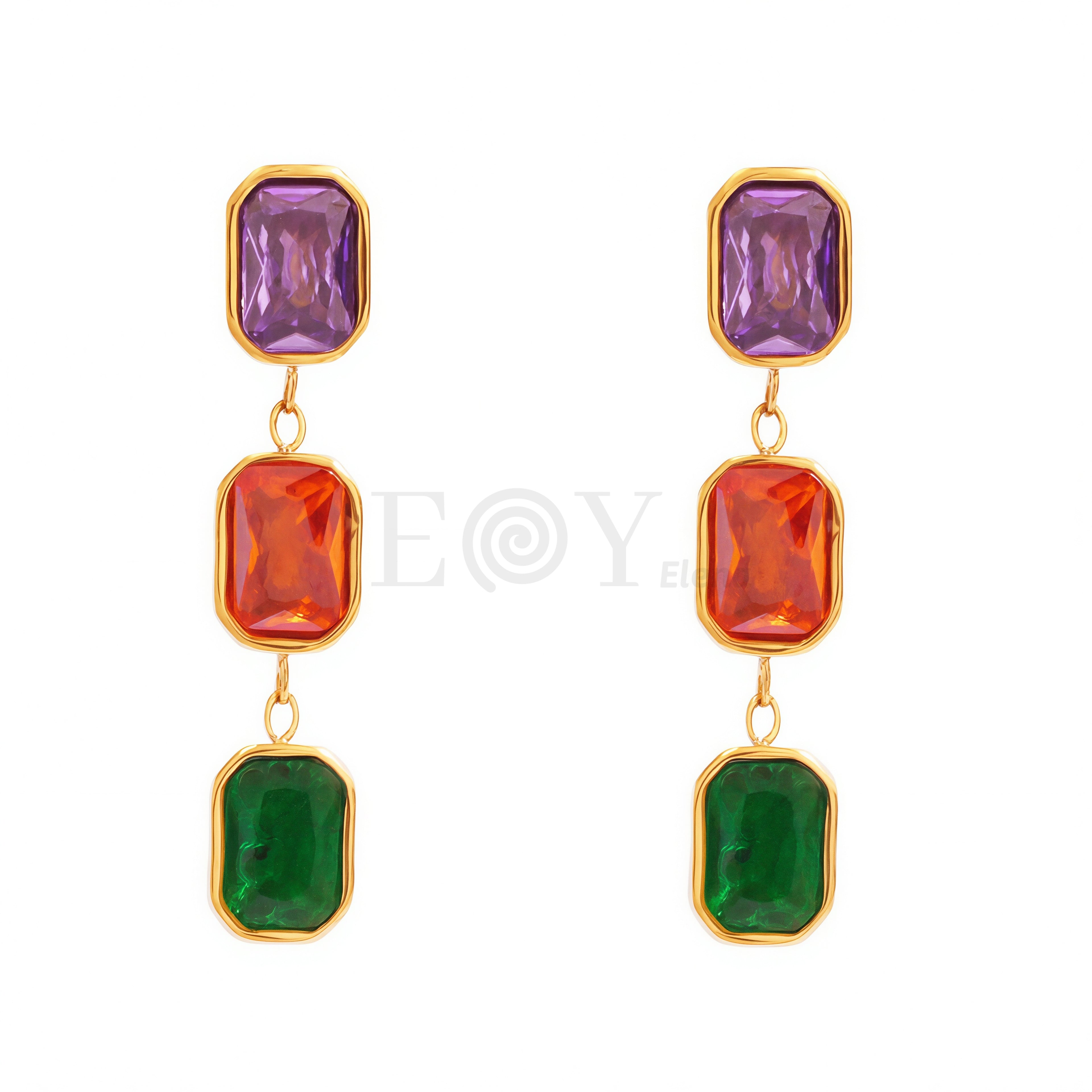 Pendientes triple circonita cuadrada color