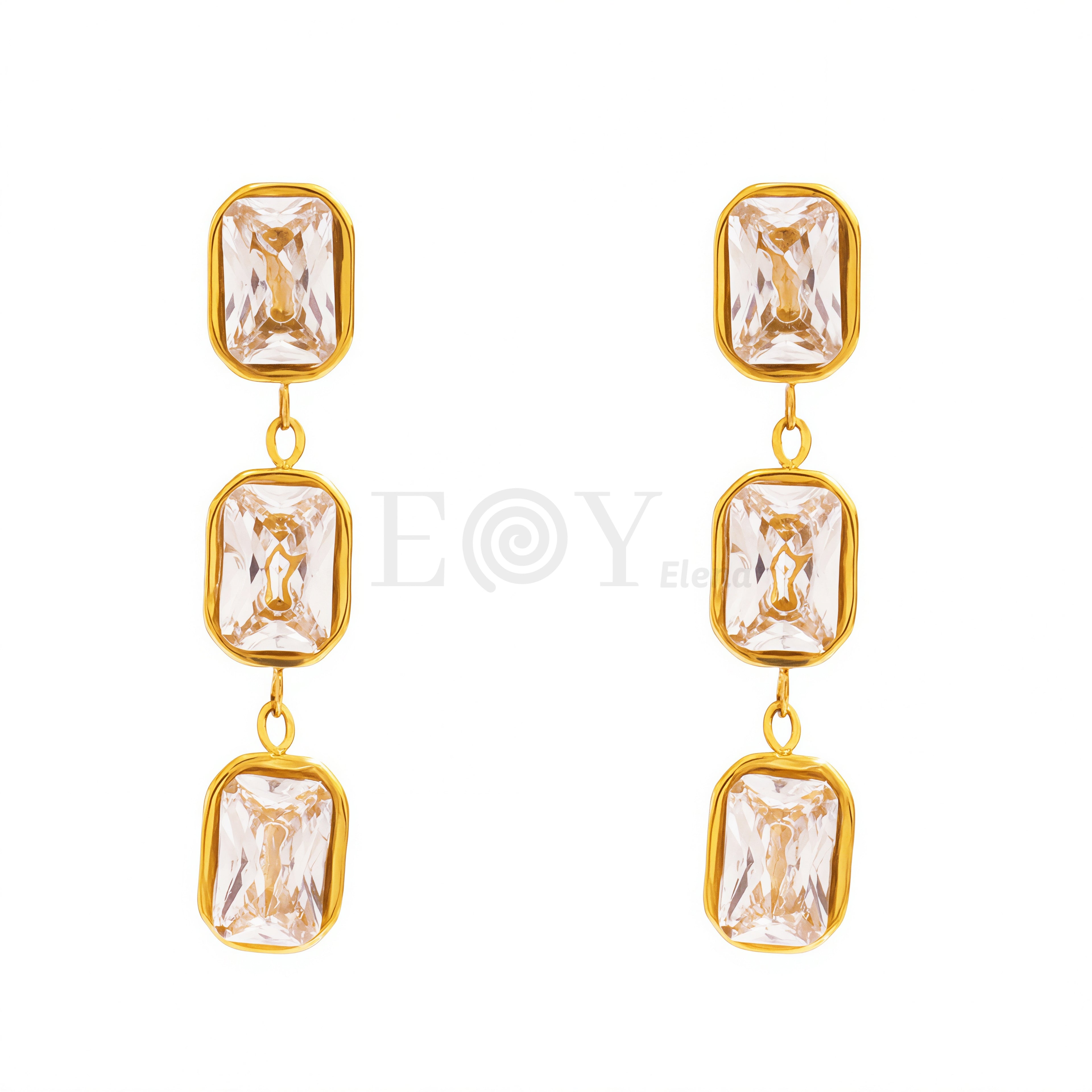 Pendientes triple circonita cuadrada color