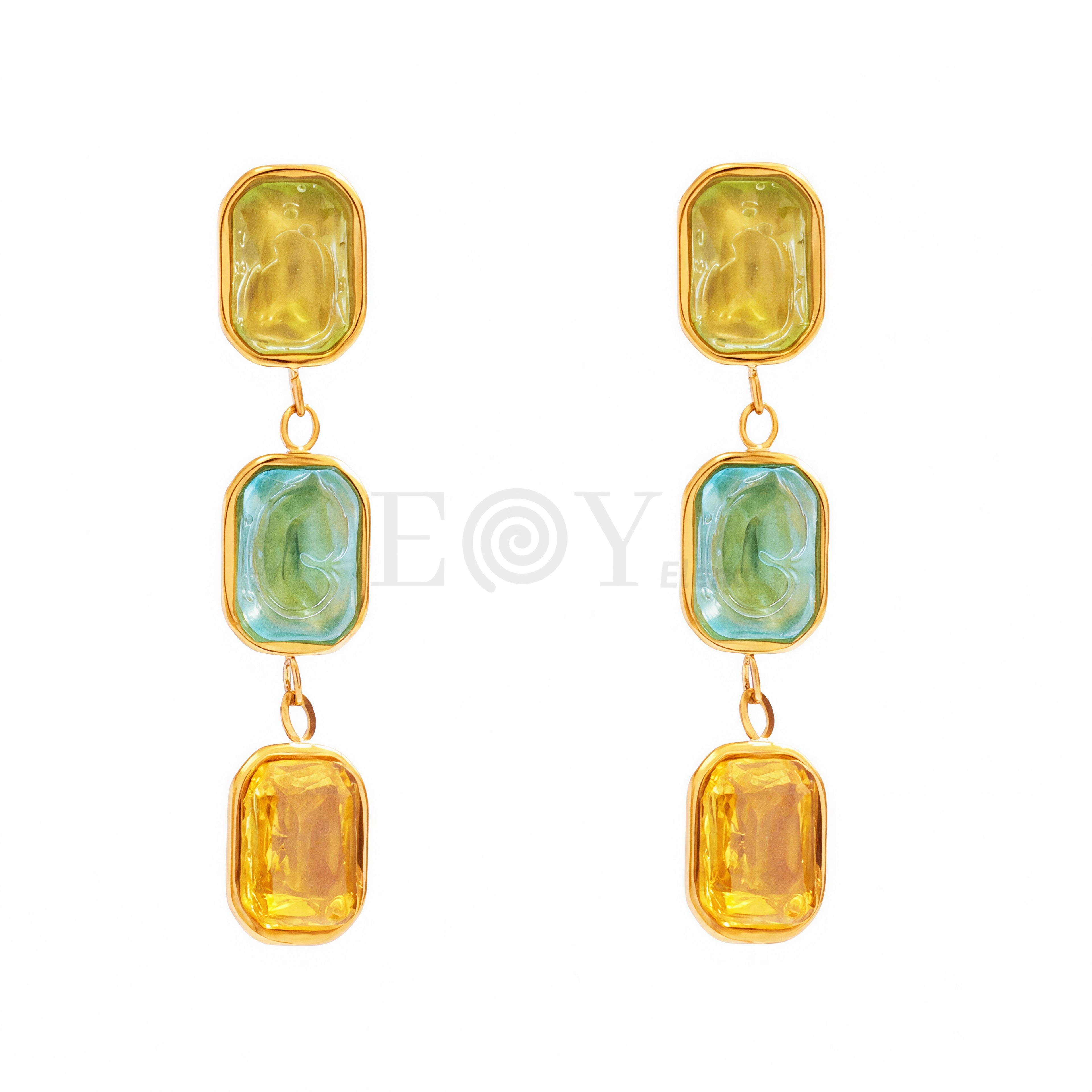 Pendientes triple circonita cuadrada color