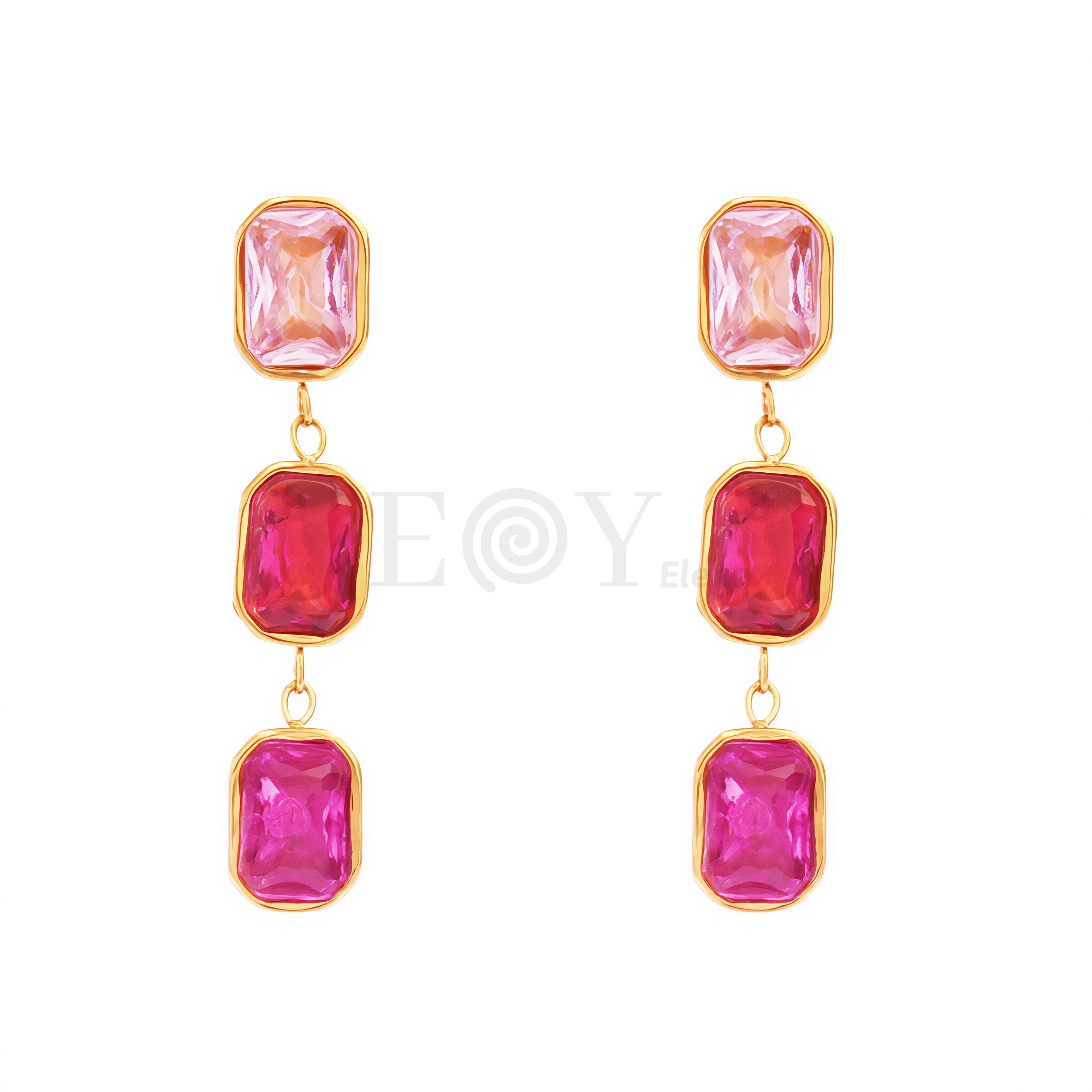 Pendientes triple circonita cuadrada color