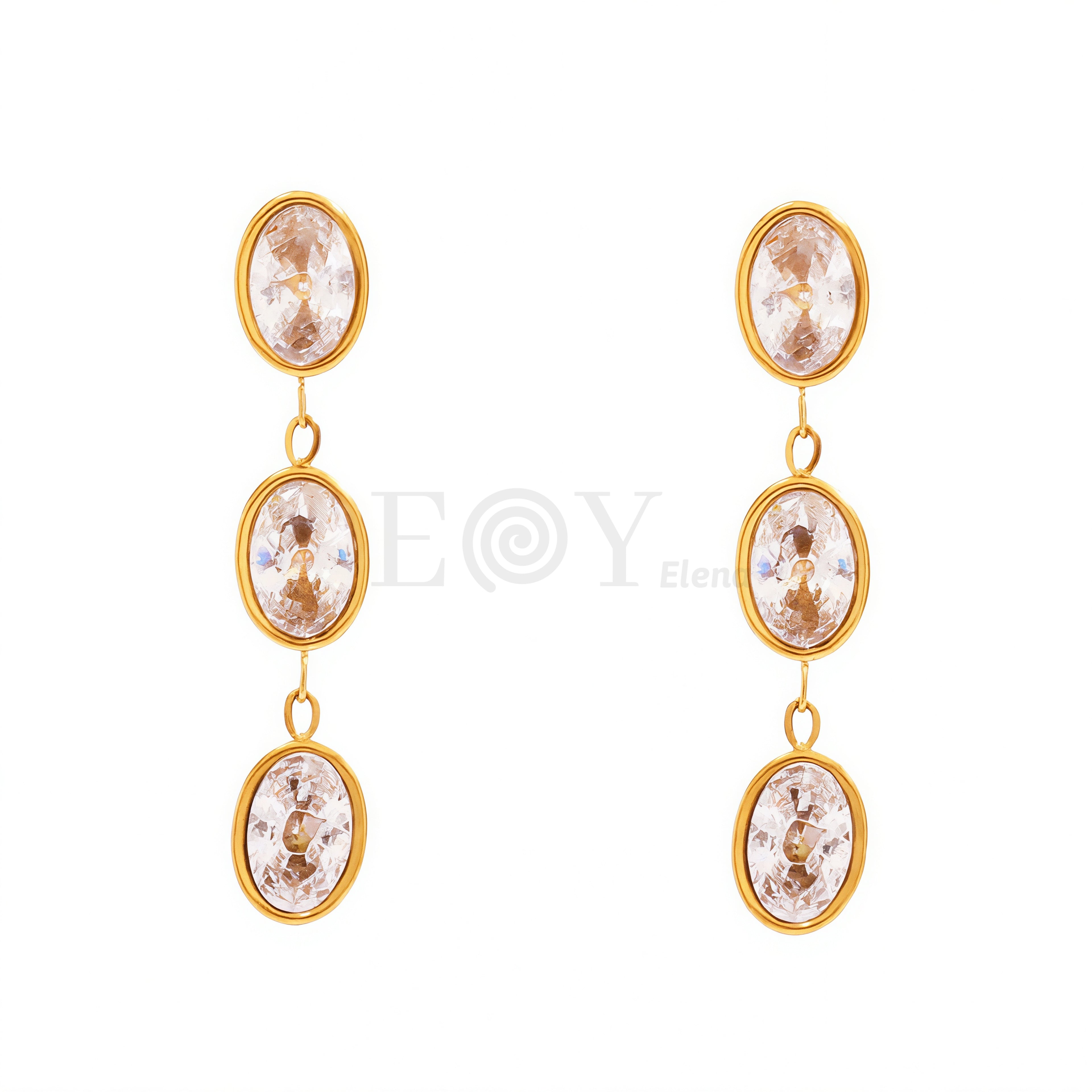 Pendientes triple circonita ovalada