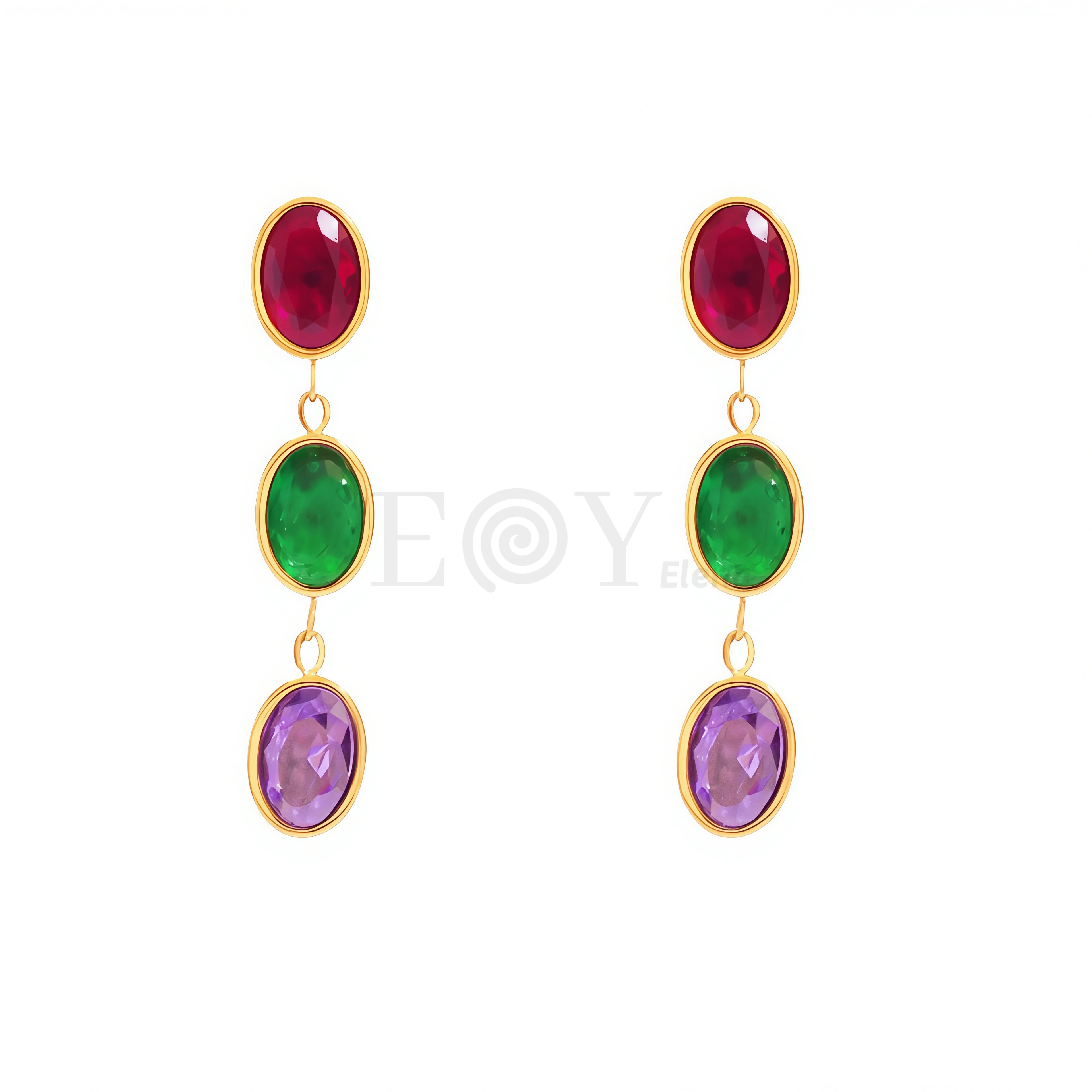 Pendientes triple circonita ovalada